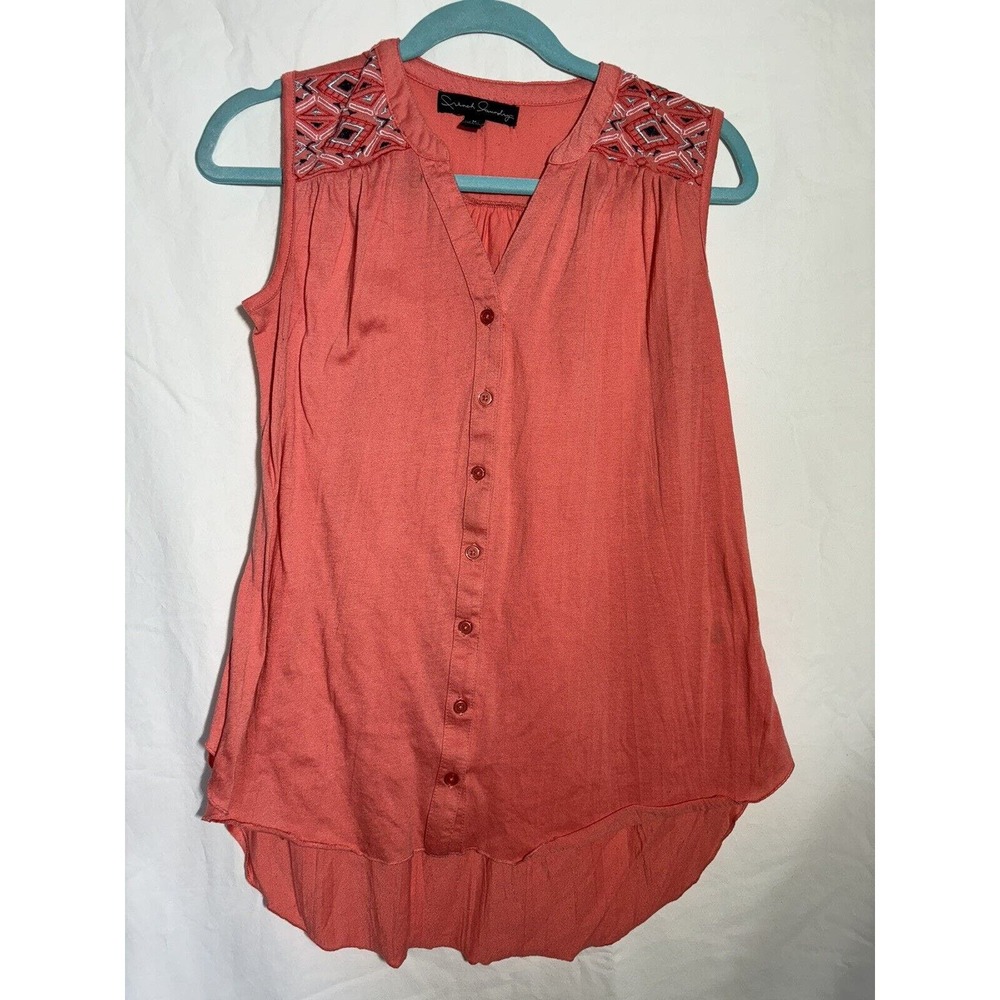 French Laundry Top Womens Medium Coral Button Top‎ Embroidered Shoulder EUC M12